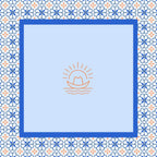 Decorative design with a central icon of a boat on water, surrounded by a floral pattern.